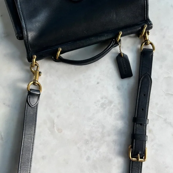 VINTAGE COACH pre-1994 WILLIS black leather crossbody bag - Picture 10 of 12